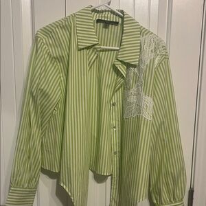 Marc New York Green Striped Button Down Shirt